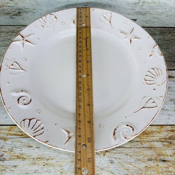 Thomson Pottery HAMPTON Seashells Embossed Rustic Off White Dinner Plates Set 4 - Picture 11 of 16